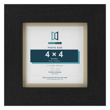 Black 5 x 5 inch picture frame with an ivory mount for a 4 x 4 inch photo