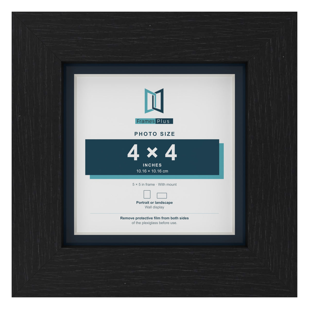 Black 5 x 5 inch picture frame with a Pacific Blue mount for a 4 x 4 inch photo