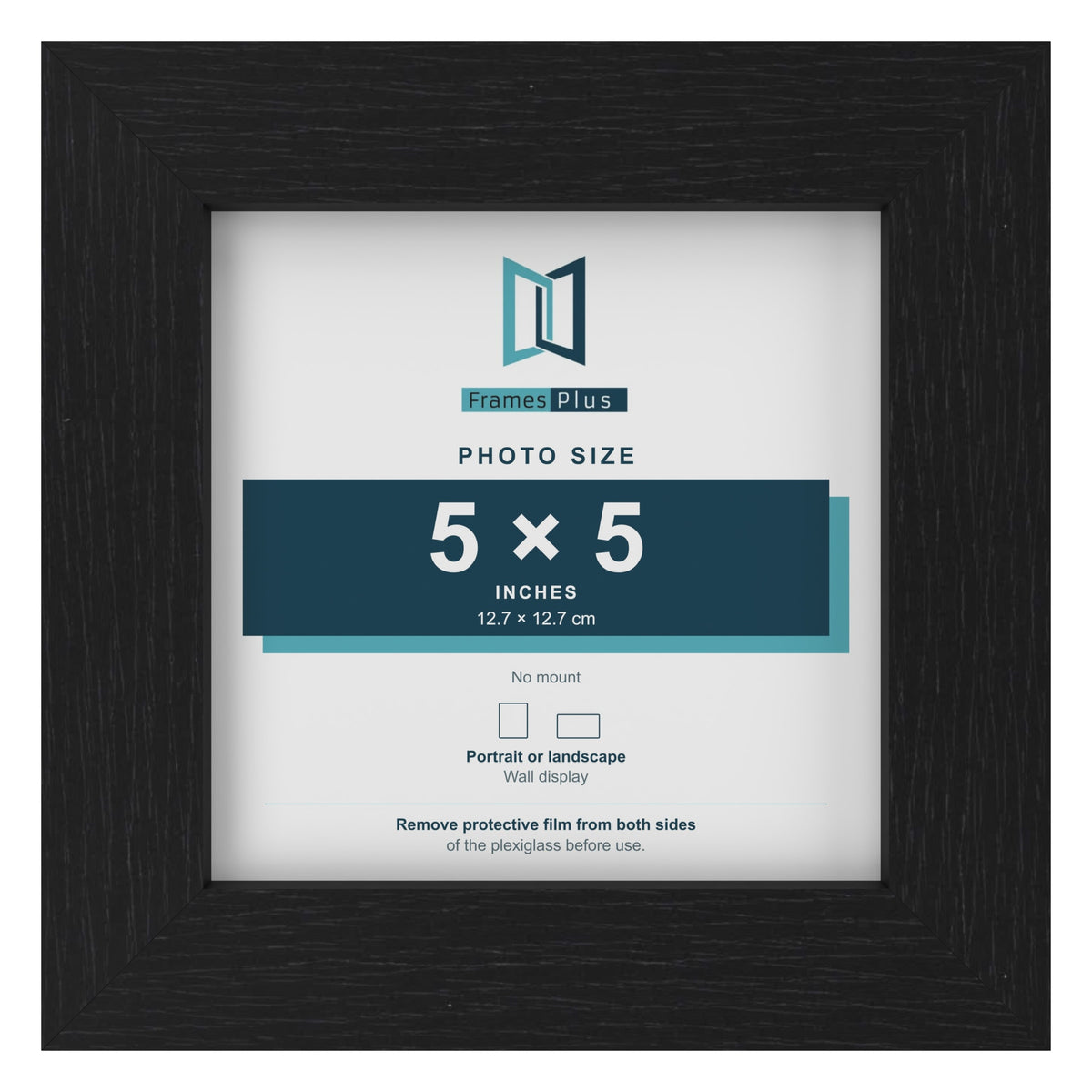 Black picture frame for a 5 x 5 inch photo