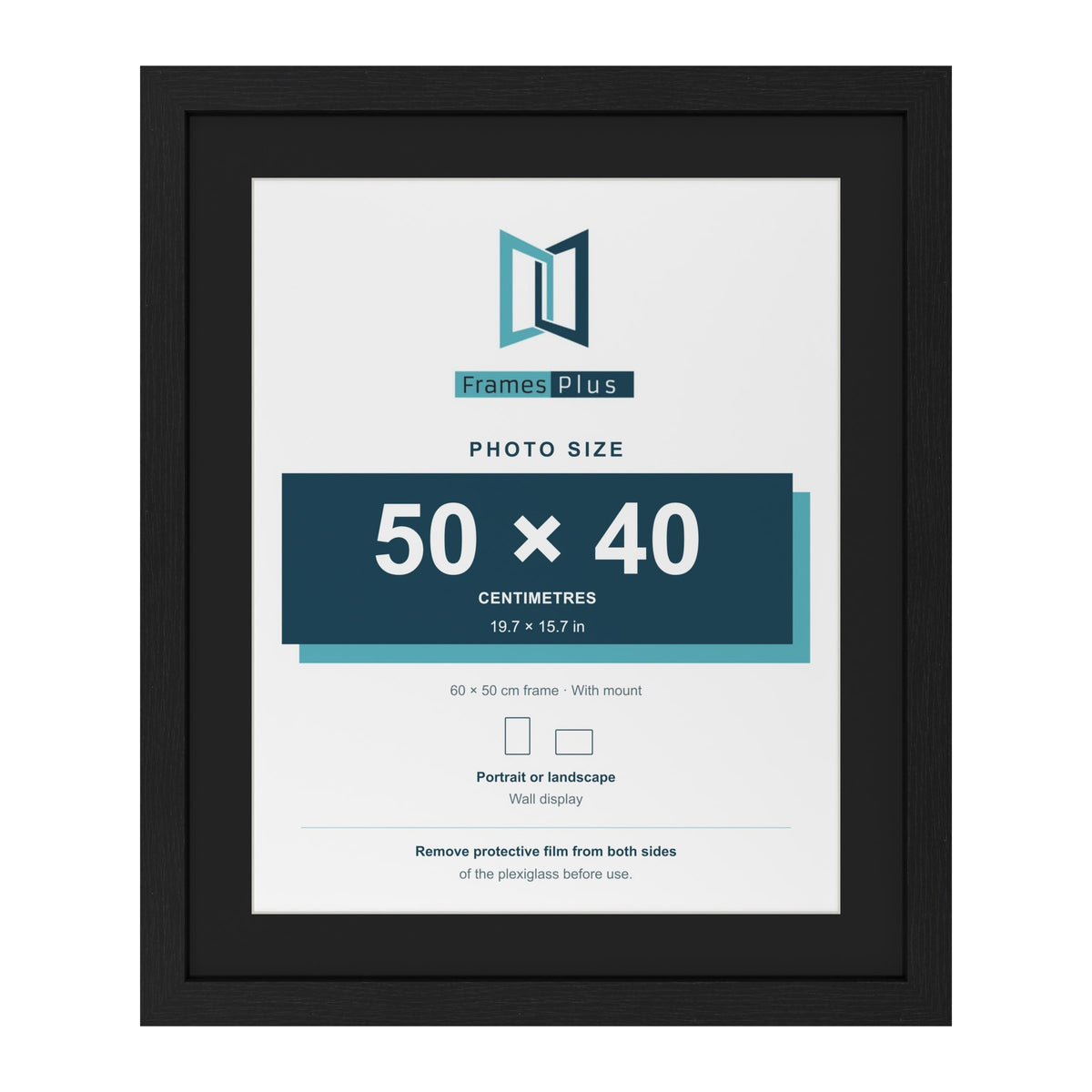 Black 60 x 50 cm picture frame with a black mount for a 50 x 40 cm photo