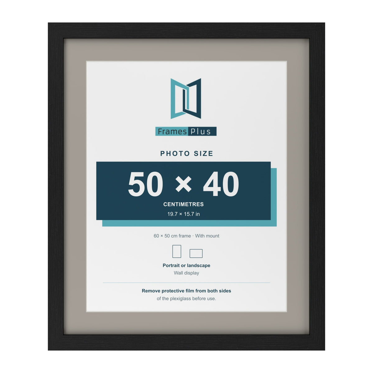 Black 60 x 50 cm picture frame with a Dawn Grey mount for a 50 x 40 cm photo