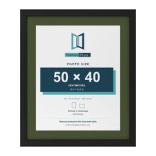 Black 60 x 50 cm picture frame with a green mount for a 50 x 40 cm photo