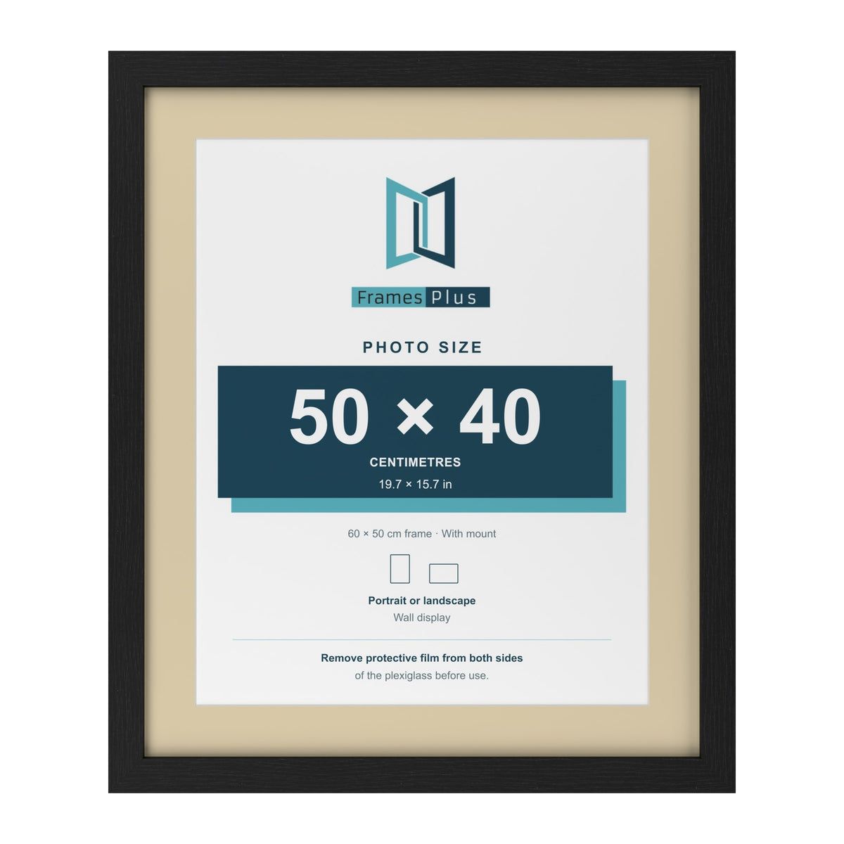 Black 60 x 50 cm picture frame with an ivory mount for a 50 x 40 cm photo