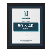 Black 60 x 50 cm picture frame with a Pacific Blue mount for a 50 x 40 cm photo