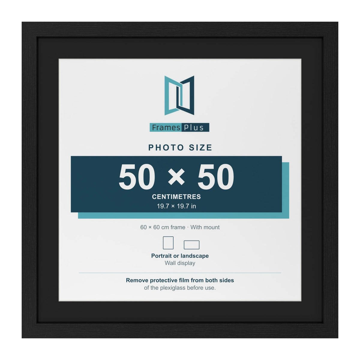 Black 60 x 60 cm picture frame with a black mount for a 50 x 50 cm photo
