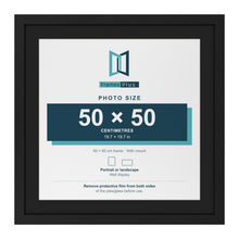 Black 60 x 60 cm picture frame with a black mount for a 50 x 50 cm photo