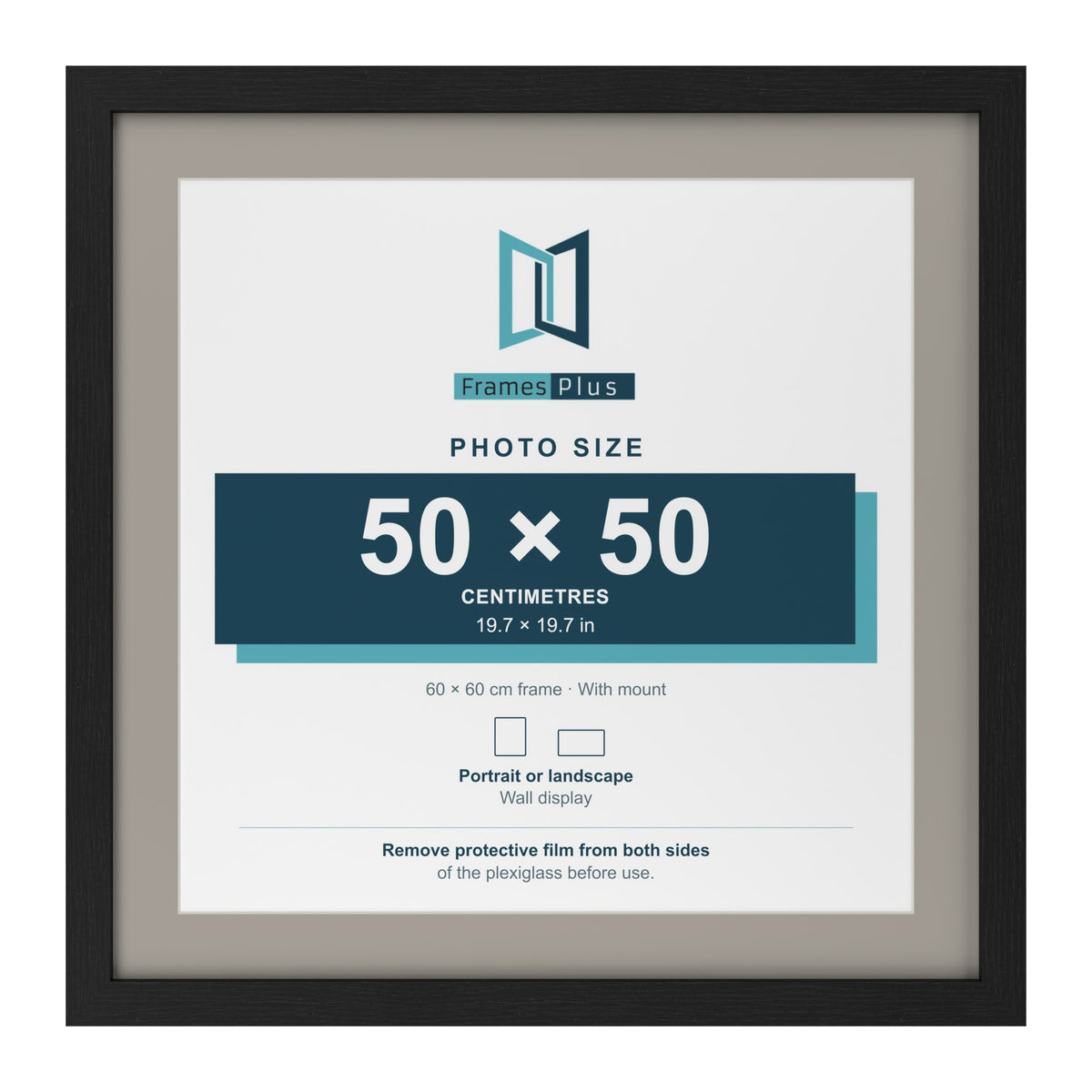 Black 60 x 60 cm picture frame with a Dawn Grey mount for a 50 x 50 cm photo