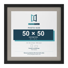 Black 60 x 60 cm picture frame with a Dawn Grey mount for a 50 x 50 cm photo
