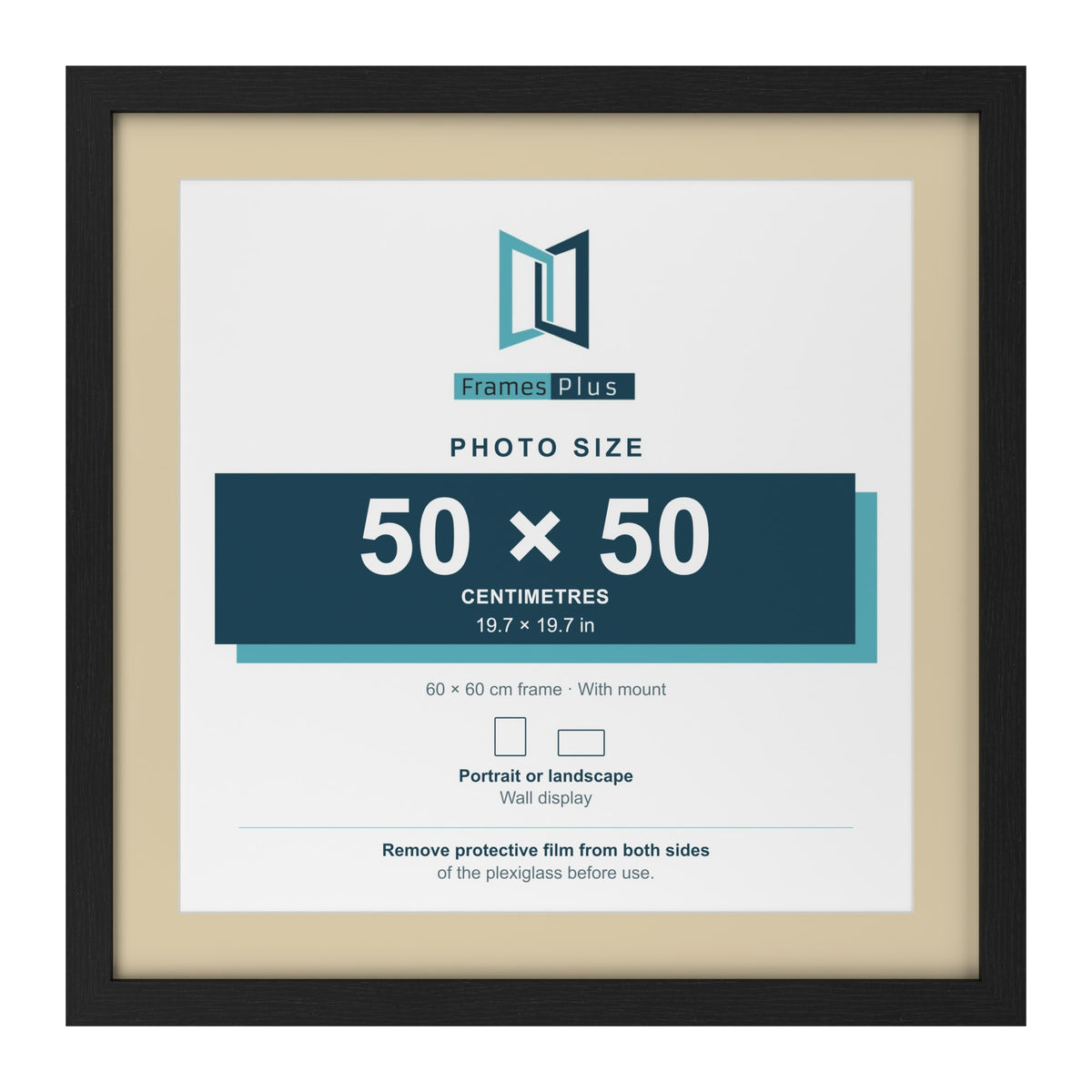 Black 60 x 60 cm picture frame with an ivory mount for a 50 x 50 cm photo
