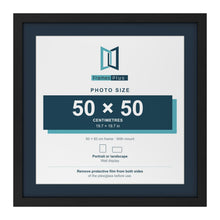 Black 60 x 60 cm picture frame with a Pacific Blue mount for a 50 x 50 cm photo
