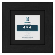Black 6 x 6 inch picture frame with a black mount for a 4 x 4 inch photo