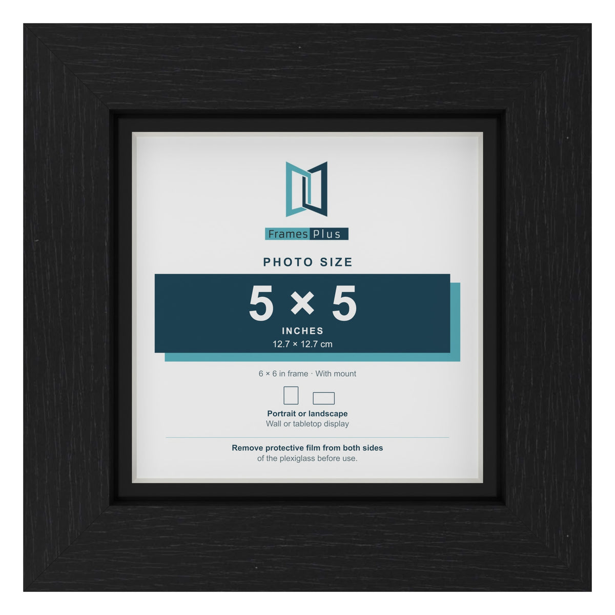Black 6 x 6 inch picture frame with a black mount for a 5 x 5 inch photo