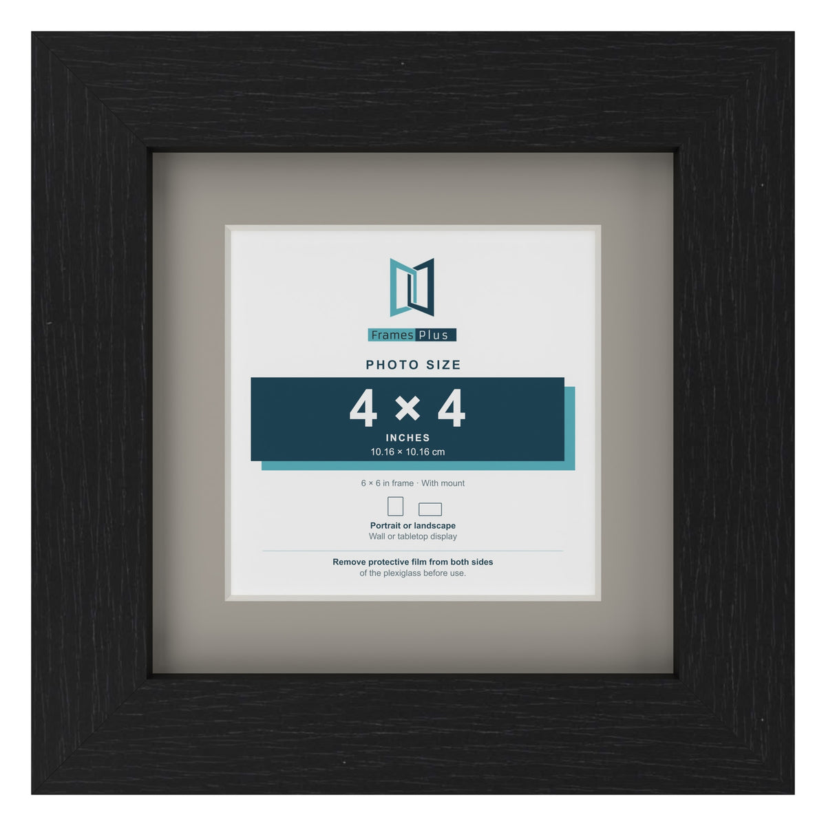 Black 6 x 6 inch picture frame with a Dawn Grey mount for a 4 x 4 inch photo