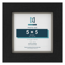 Black 6 x 6 inch picture frame with a Dawn Grey mount for a 5 x 5 inch photo