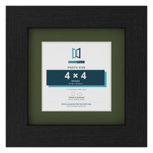 Black 6 x 6 inch picture frame with a green mount for a 4 x 4 inch photo