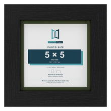 Black 6 x 6 inch picture frame with a green mount for a 5 x 5 inch photo