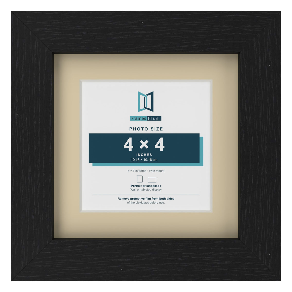 Black 6 x 6 inch picture frame with an ivory mount for a 4 x 4 inch photo