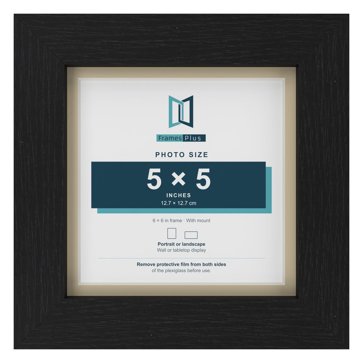 Black 6 x 6 inch picture frame with an ivory mount for a 5 x 5 inch photo