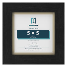 Black 6 x 6 inch picture frame with an ivory mount for a 5 x 5 inch photo