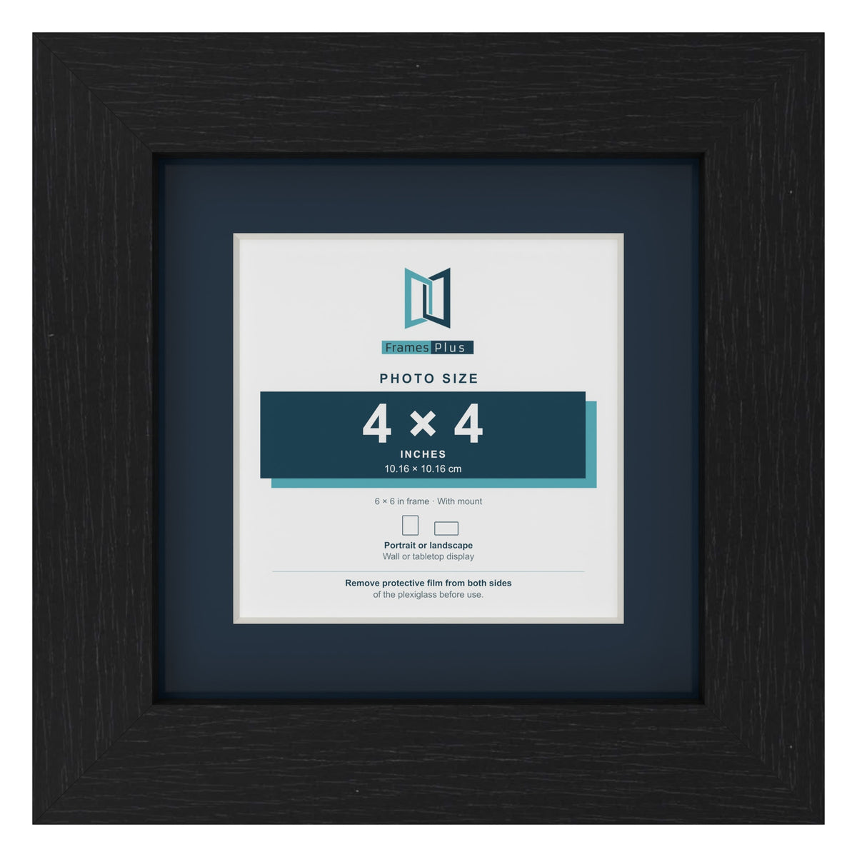 Black 6 x 6 inch picture frame with a Pacific Blue mount for a 4 x 4 inch photo