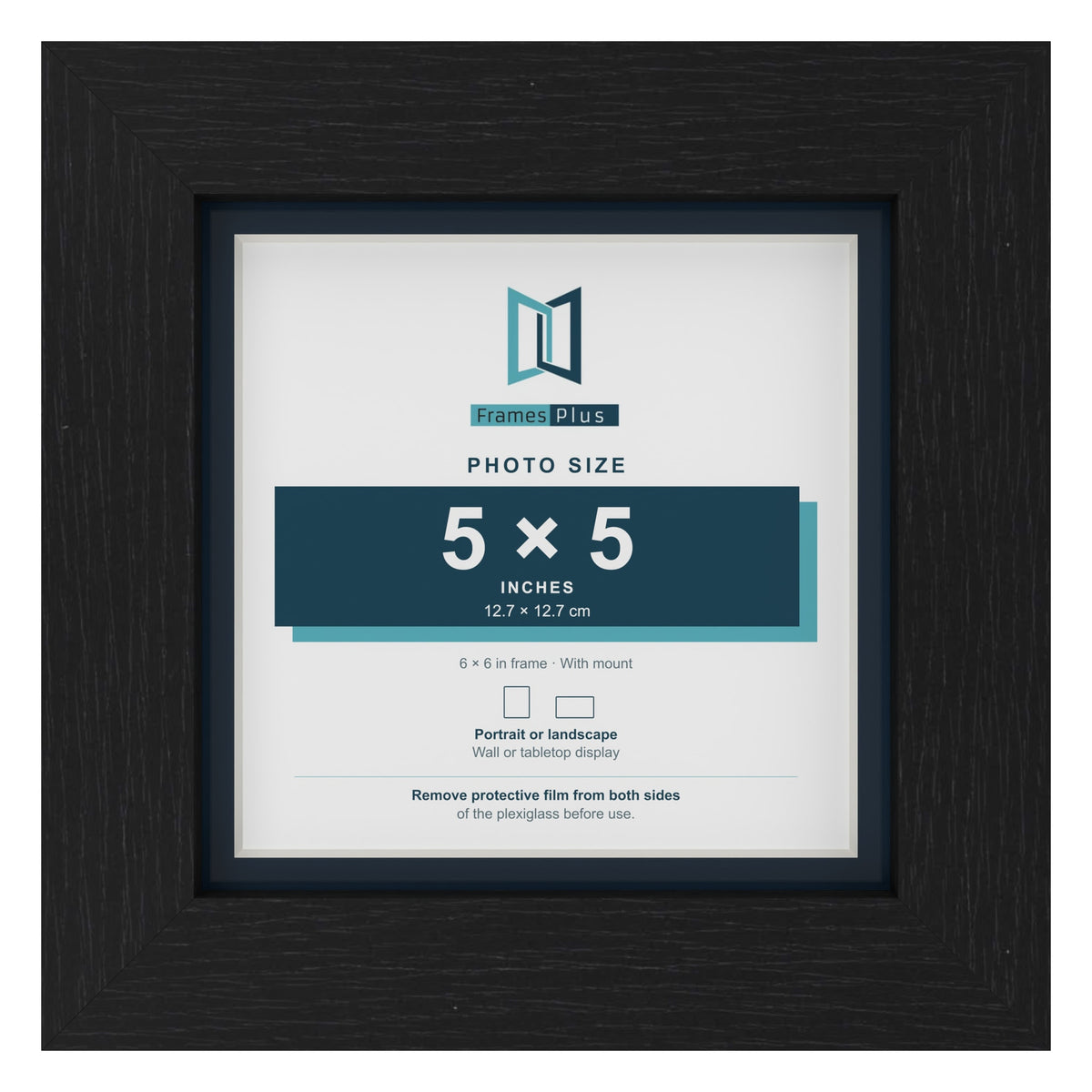 Black 6 x 6 inch picture frame with a Pacific Blue mount for a 5 x 5 inch photo