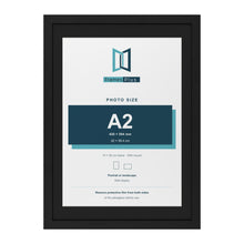 Black 70 x 50 cm picture frame with a black mount for an A2 photo