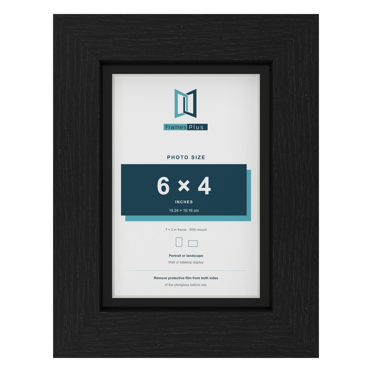 Black 7 x 5 inch picture frame with a black mount for a 6 x 4 inch photo