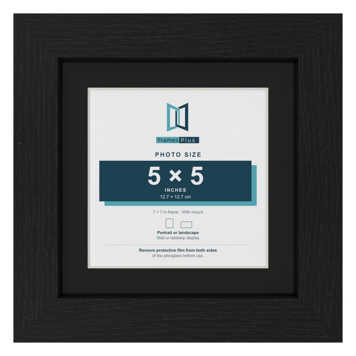 Black 7 x 7 inch picture frame with a black mount for a 5 x 5 inch photo