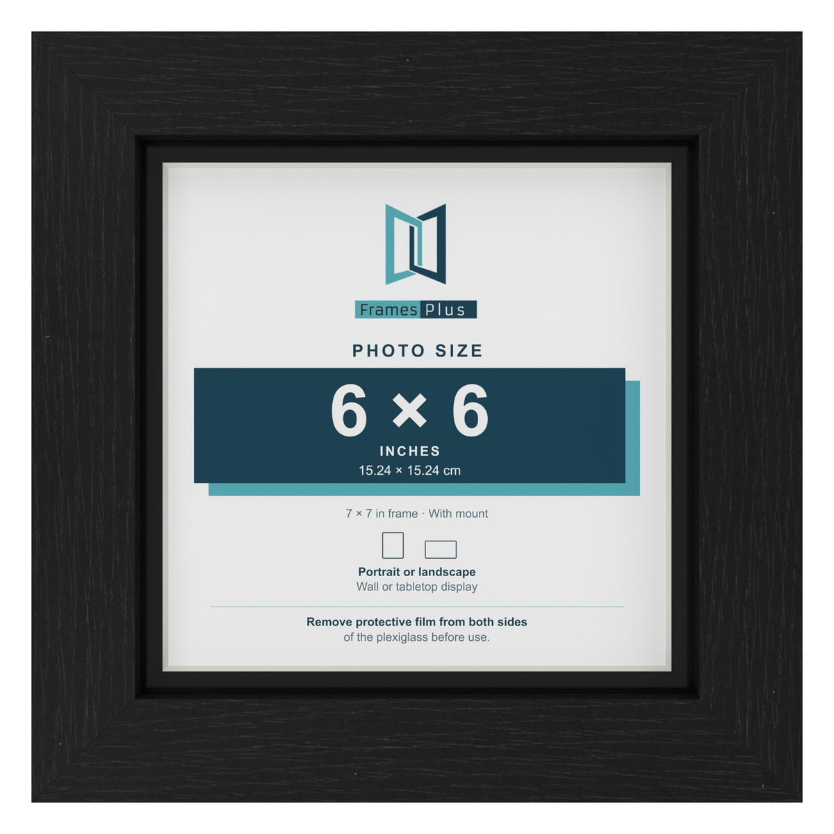 Black 7 x 7 inch picture frame with a black mount for a 6 x 6 inch photo