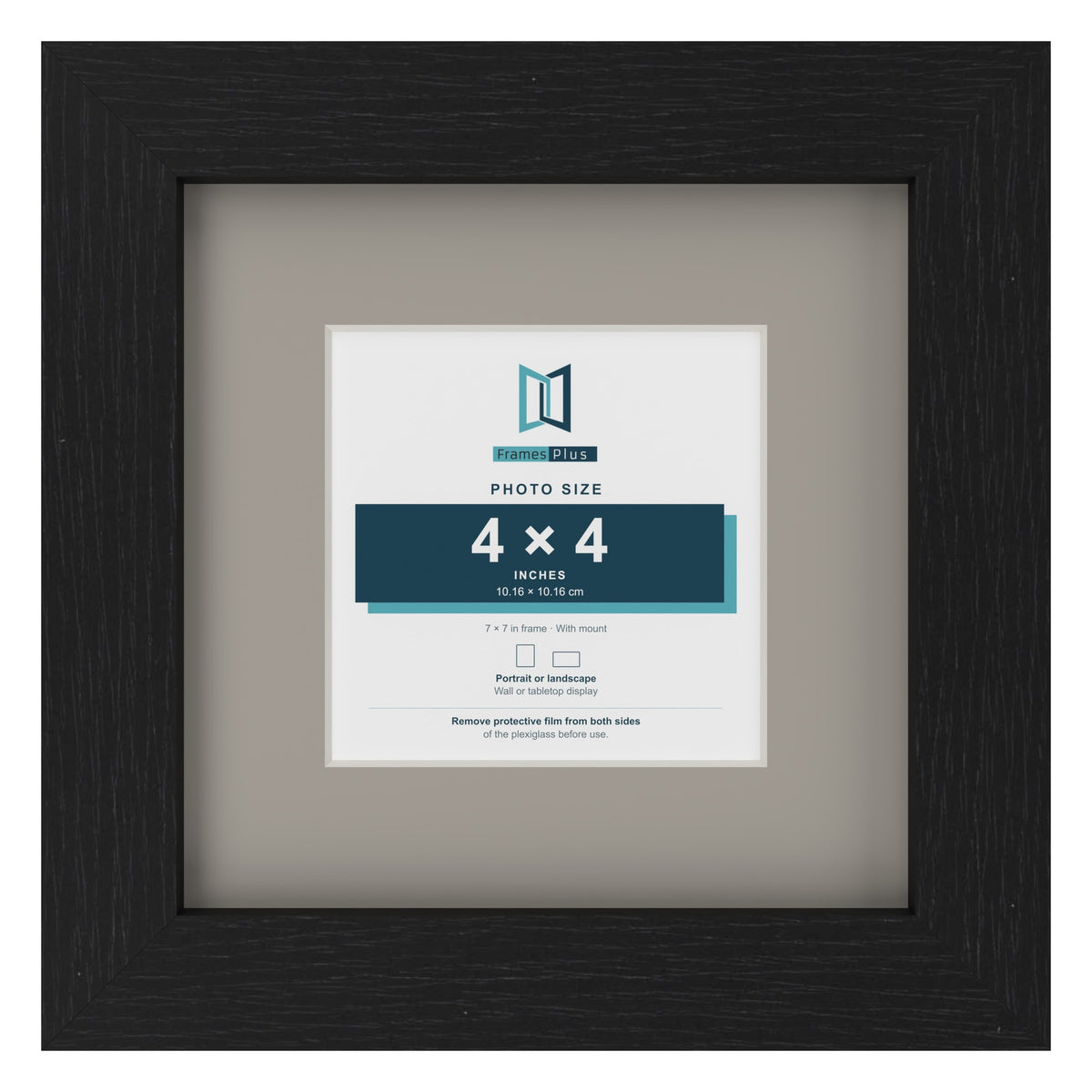 Black 7 x 7 inch picture frame with a Dawn Grey mount for a 4 x 4 inch photo