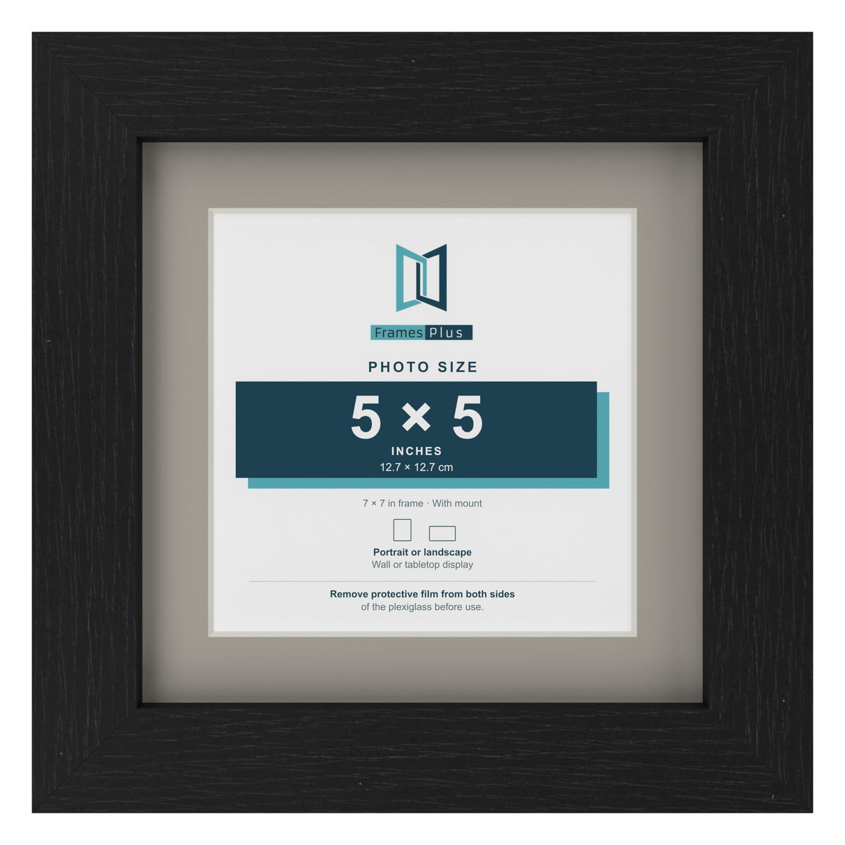 Black 7 x 7 inch picture frame with a Dawn Grey mount for a 5 x 5 inch photo