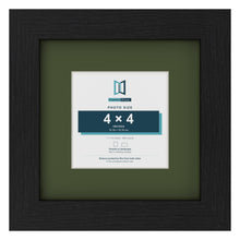 Black 7 x 7 inch picture frame with a green mount for a 4 x 4 inch photo