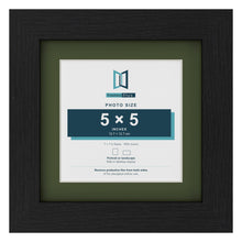 Black 7 x 7 inch picture frame with a green mount for a 5 x 5 inch photo