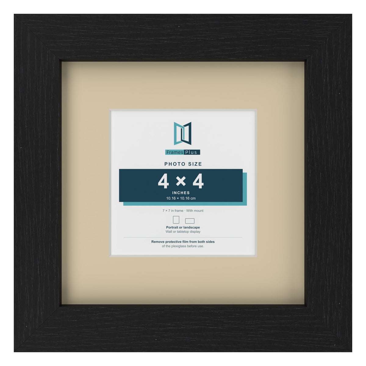 Black 7 x 7 inch picture frame with an ivory mount for a 4 x 4 inch photo