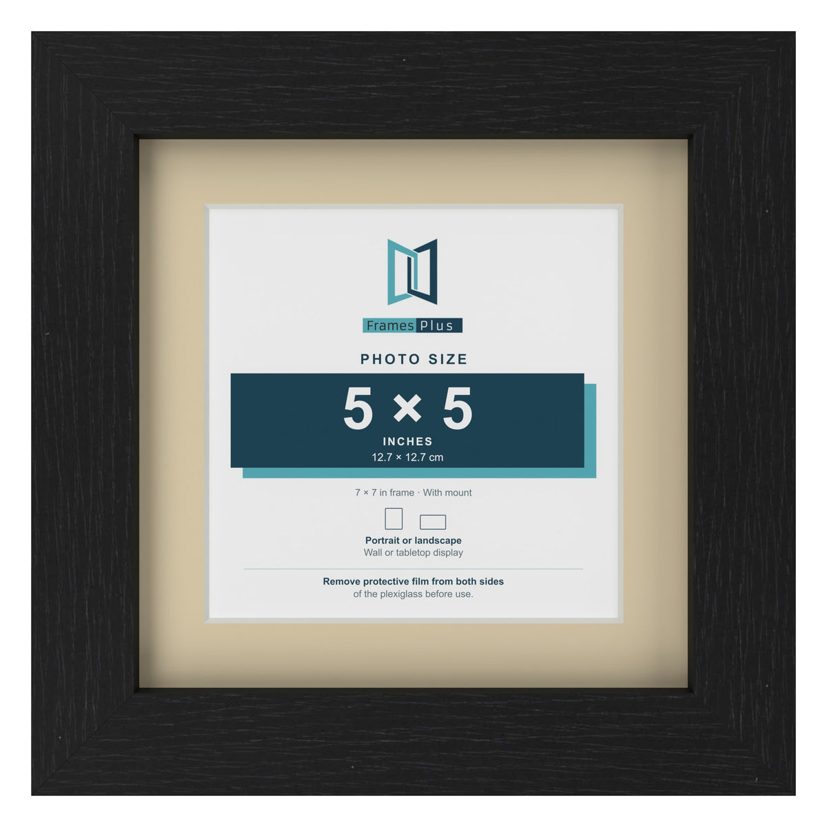 Black 7 x 7 inch picture frame with an ivory mount for a 5 x 5 inch photo