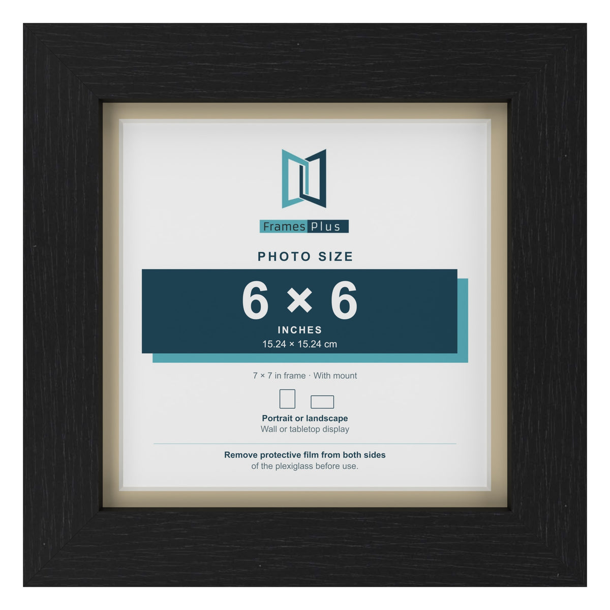 Black 7 x 7 inch picture frame with an ivory mount for a 6 x 6 inch photo