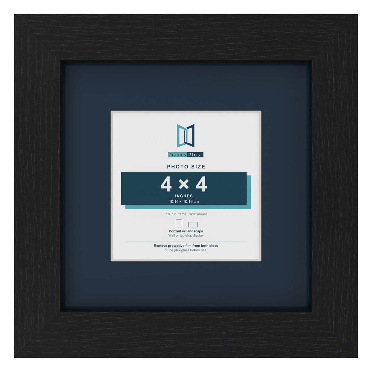 Black 7 x 7 inch picture frame with a Pacific Blue mount for a 4 x 4 inch photo