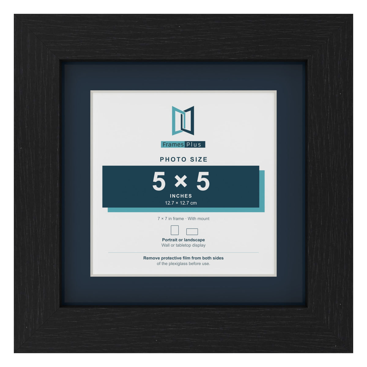 Black 7 x 7 inch picture frame with a Pacific Blue mount for a 5 x 5 inch photo