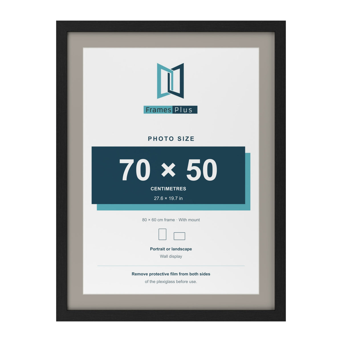 Black 80 x 60 cm picture frame with a Dawn Grey mount for a 70 x 50 cm photo