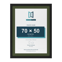 Black 80 x 60 cm picture frame with a green mount for a 70 x 50 cm photo