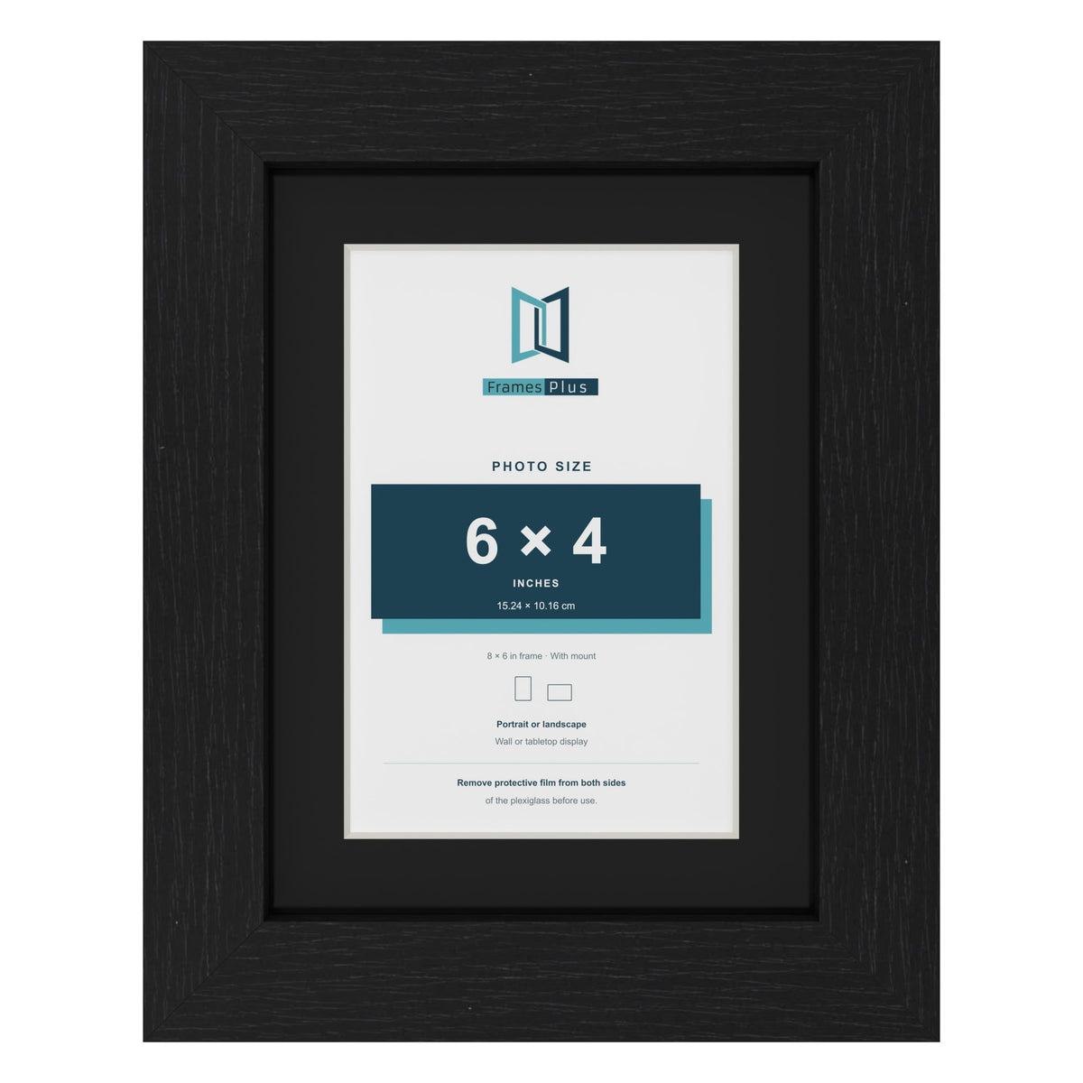 Black 8 x 6 inch picture frame with a black mount for a 6 x 4 inch photo