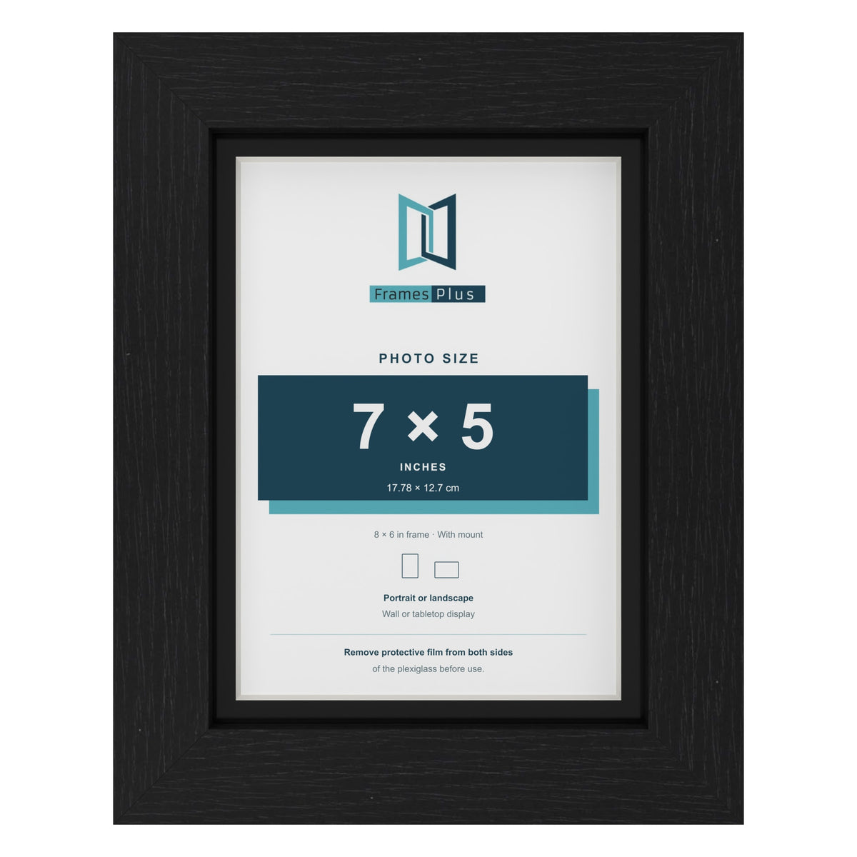 Black 8 x 6 inch picture frame with a black mount for a 7 x 5 inch photo