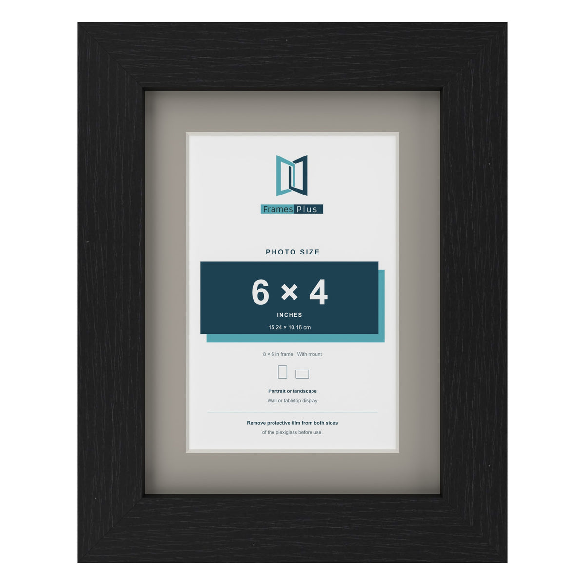 Black 8 x 6 inch picture frame with a Dawn Grey mount for a 6 x 4 inch photo