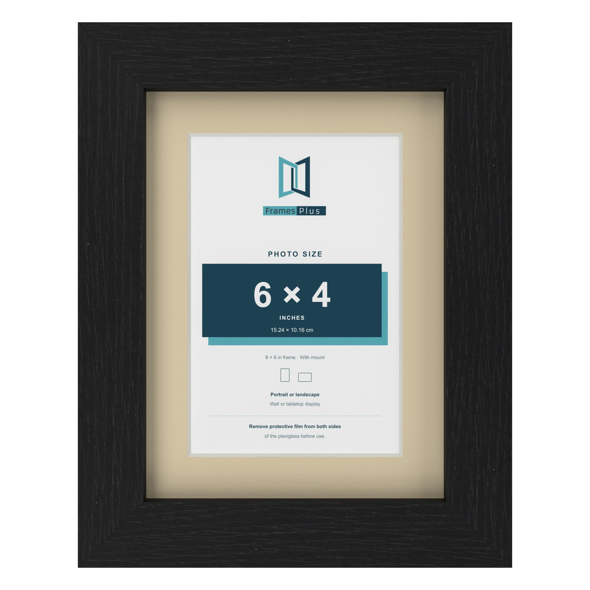 Black 8 x 6 inch picture frame with an ivory mount for a 6 x 4 inch photo