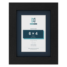 Black 8 x 6 inch picture frame with a Pacific Blue mount for a 6 x 4 inch photo