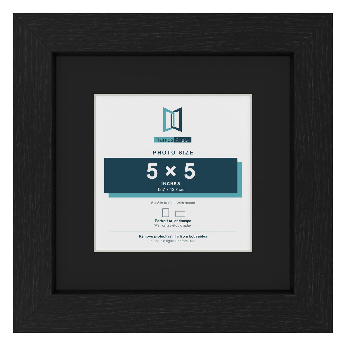 Black 8 x 8 inch picture frame with a black mount for a 5 x 5 inch photo