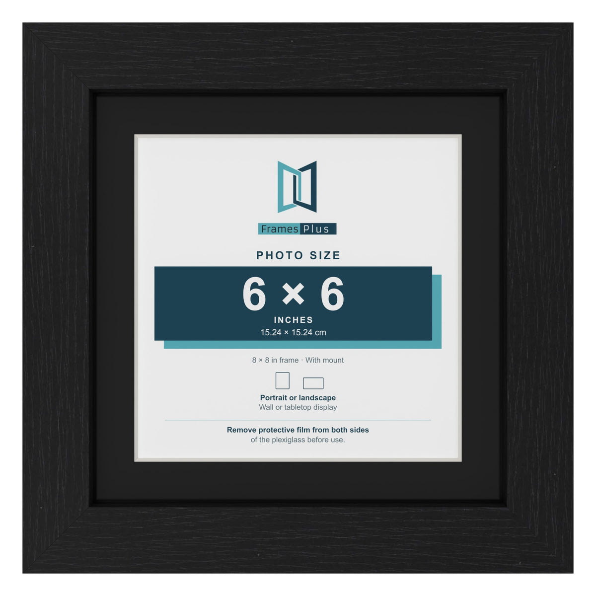 Black 8 x 8 inch picture frame with a black mount for a 6 x 6 inch photo