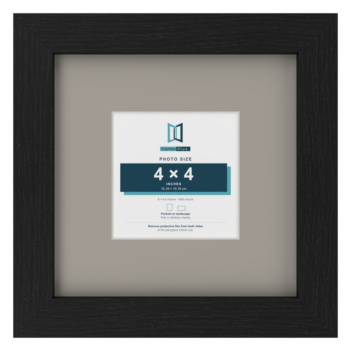 Black 8 x 8 inch picture frame with a Dawn Grey mount for a 4 x 4 inch photo