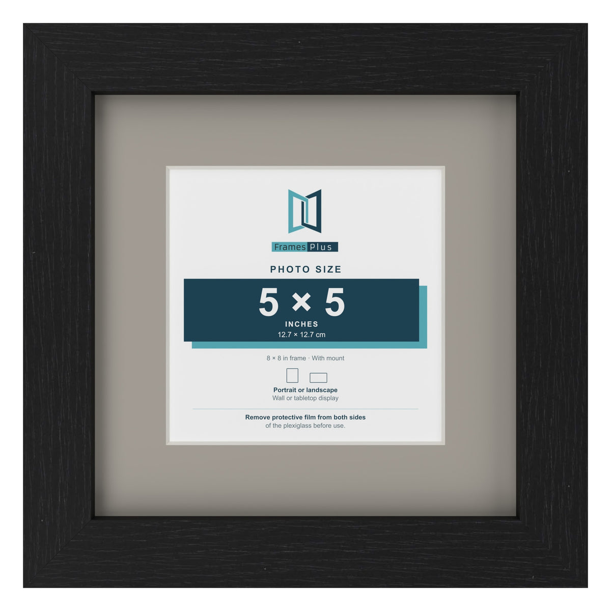 Black 8 x 8 inch picture frame with a Dawn Grey mount for a 5 x 5 inch photo