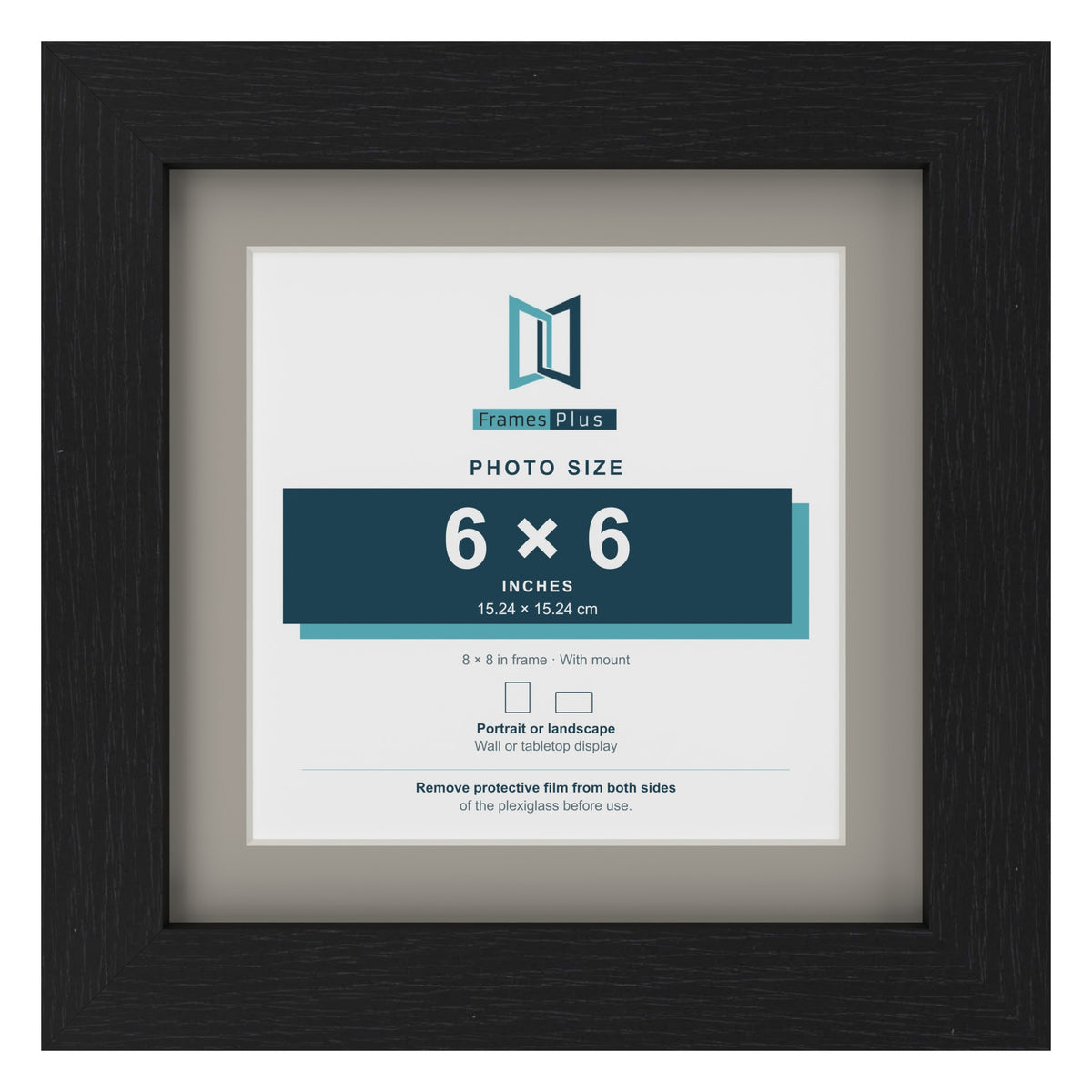 Black 8 x 8 inch picture frame with a Dawn Grey mount for a 6 x 6 inch photo